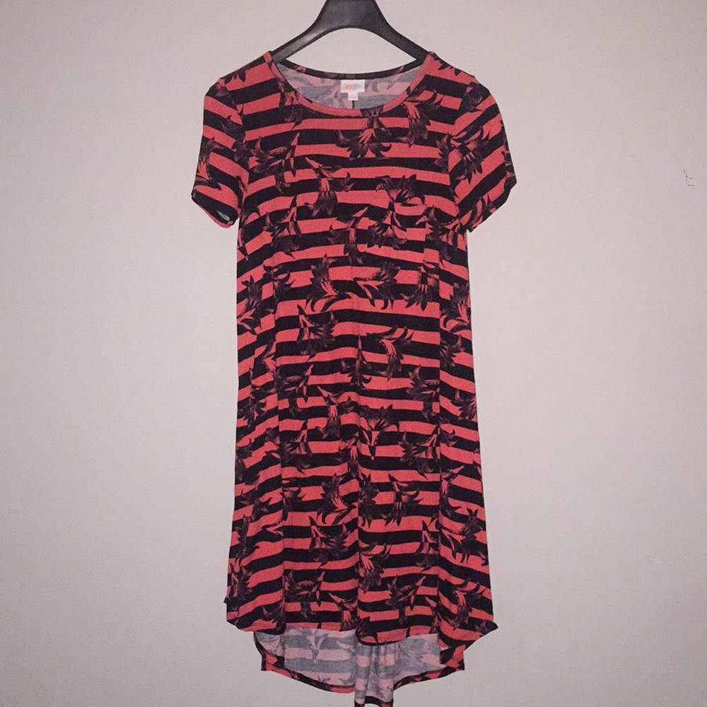 Lularoe Carly Dress Red Black stripe size small